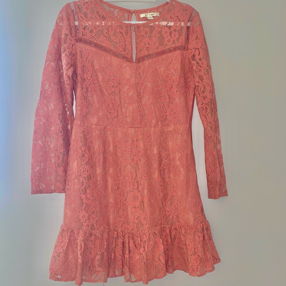Pink Lace Long Sleeve Dress